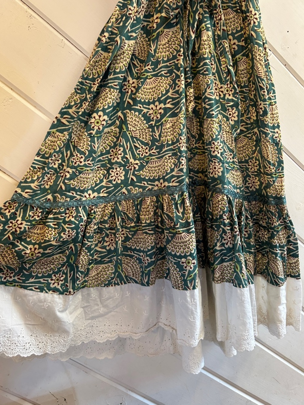 FREE PEOPLE Green Floral Halter Midi Cotton Dress with White Eyelet Trim - Picture 6 of 13